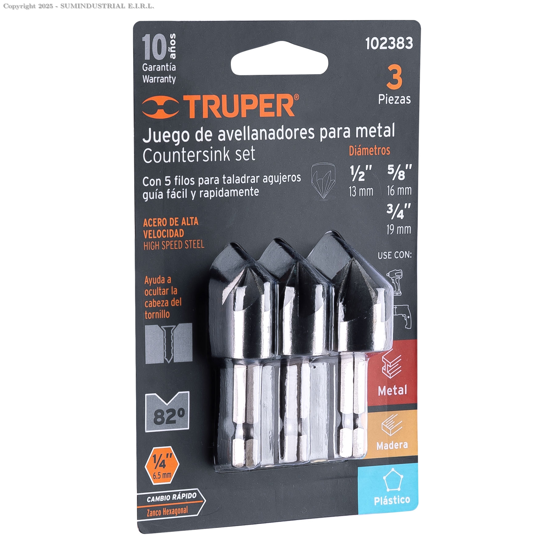 JUEGO DE 3 AVELLANADORES HSS, TRUPER 102383