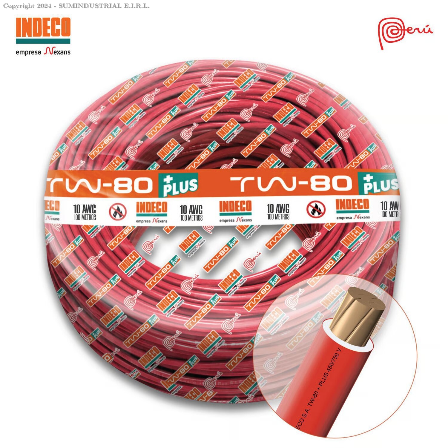Cable TW-80 Plus 450/750V 12 AWG ROJO 100 METROS INDECO 4071263