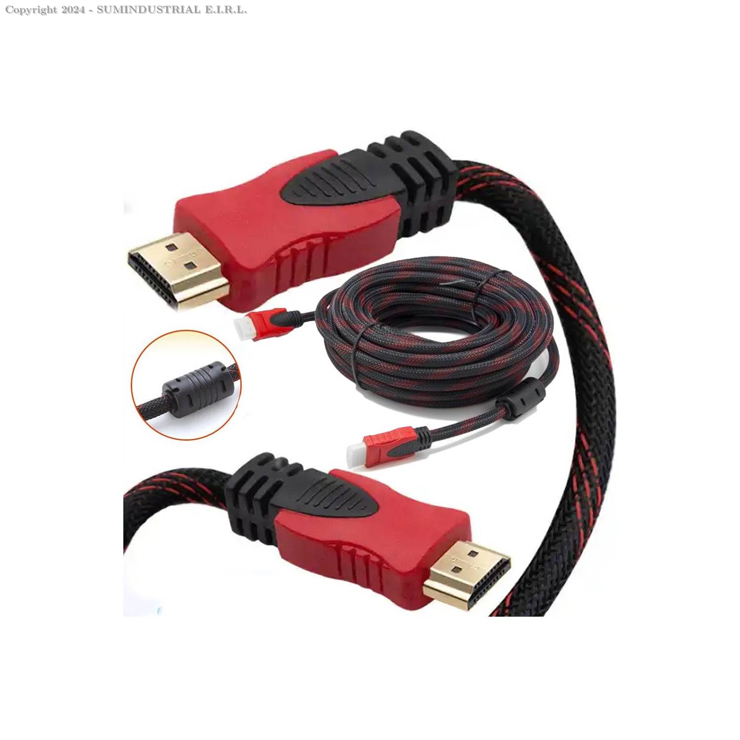 Cable HDMI con Filtro 3 Metros HD 3D V1.4 Enmallado Negro con Rojo