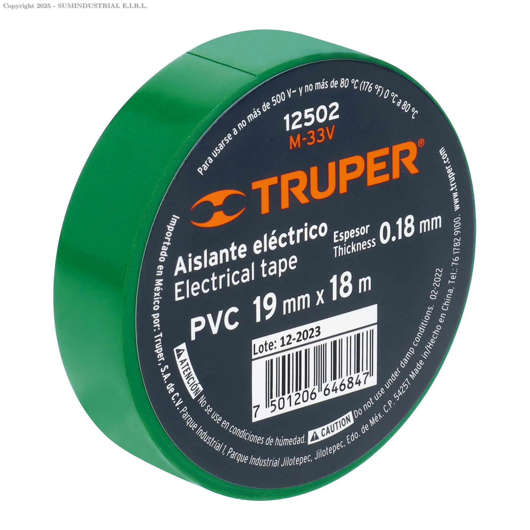 12502 - CINTA DE AISLAR DE 18 M X 19 MM, VERDE, TRUPER 12502
